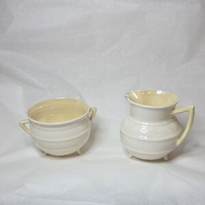 Vintage Belleek Cream Pitcher Sugar Bowl Pot Set 4th Green Mark 1946-55